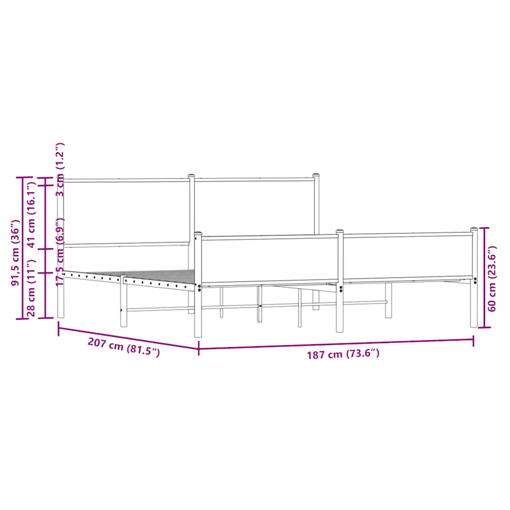Cadre de lit en métal sans matelas chêne sonoma 180x200 cm - XIOS