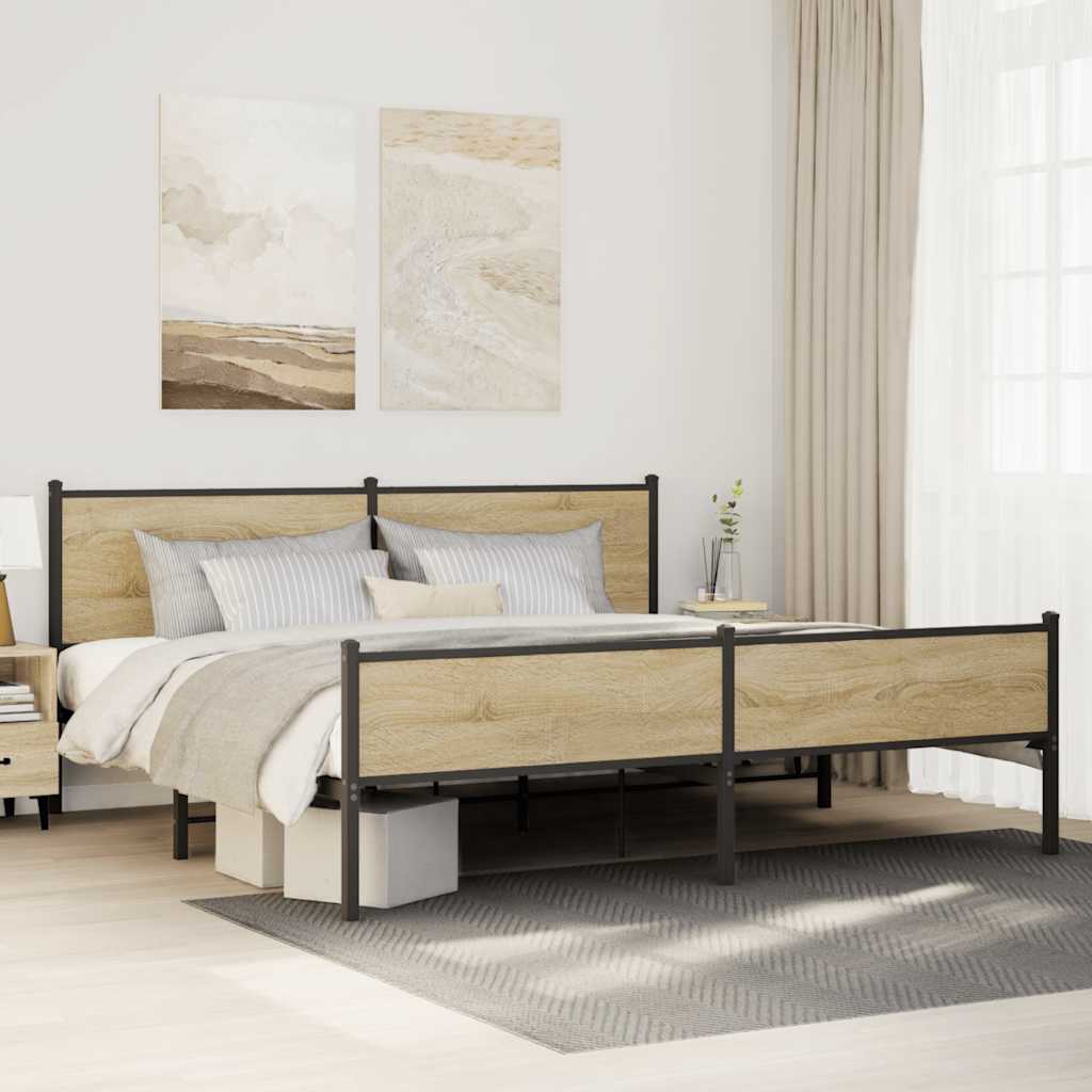 Cadre de lit en métal sans matelas chêne sonoma 193x203 cm - XIOS