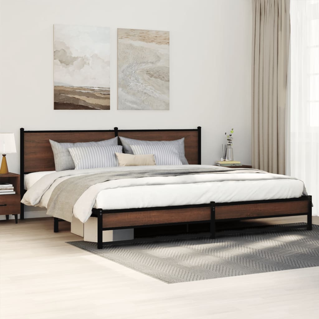 Cadre de lit en métal sans matelas chêne marron 200x200 cm - XIOS