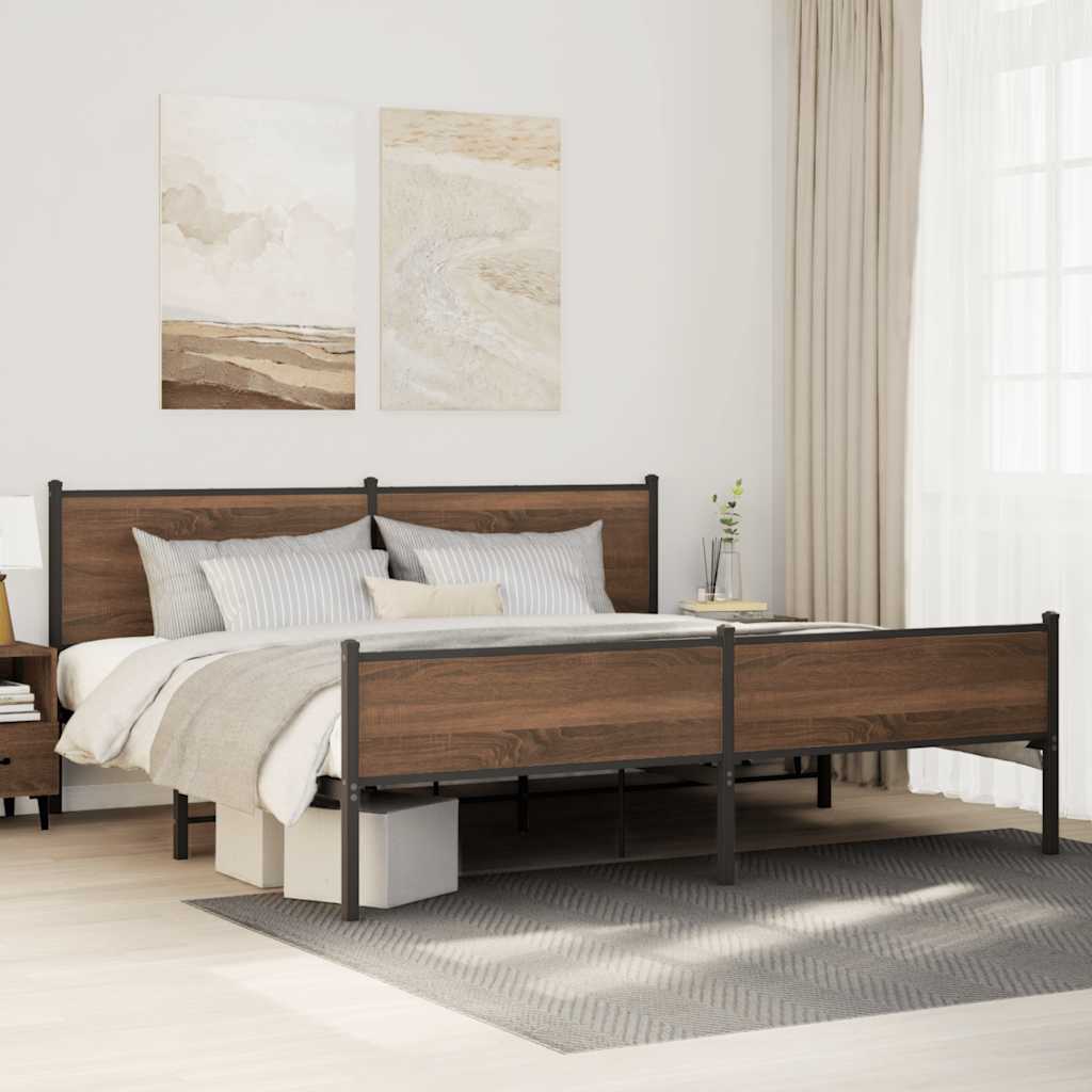 Cadre de lit en métal sans matelas chêne marron 193x203 cm - XIOS
