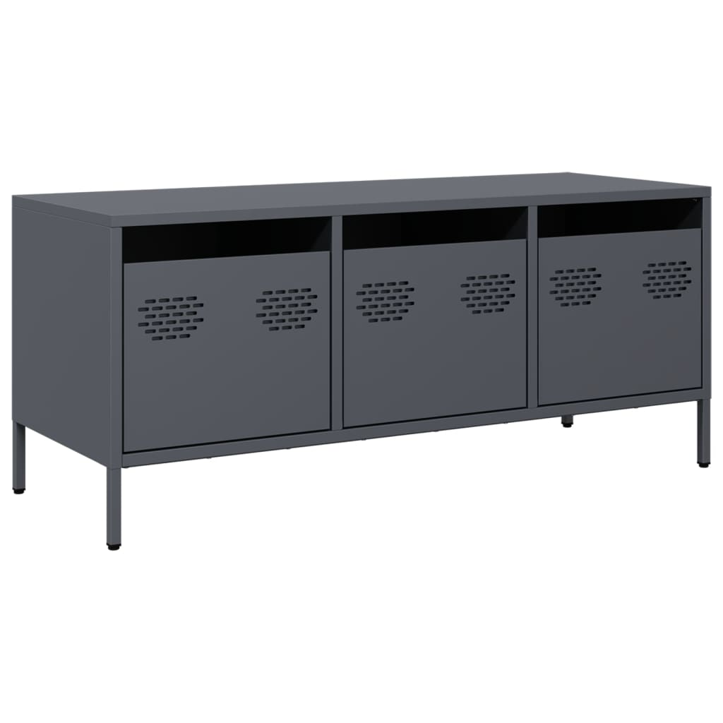 Meuble TV anthracite 101,5x39x43,5 cm acier laminé à froid - XIOS