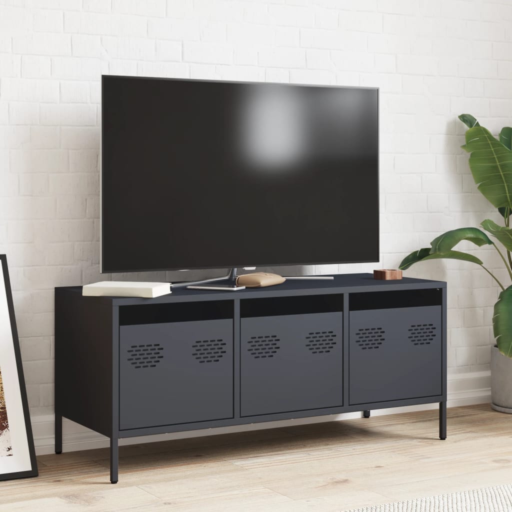 Meuble TV anthracite 101,5x39x43,5 cm acier laminé à froid - XIOS