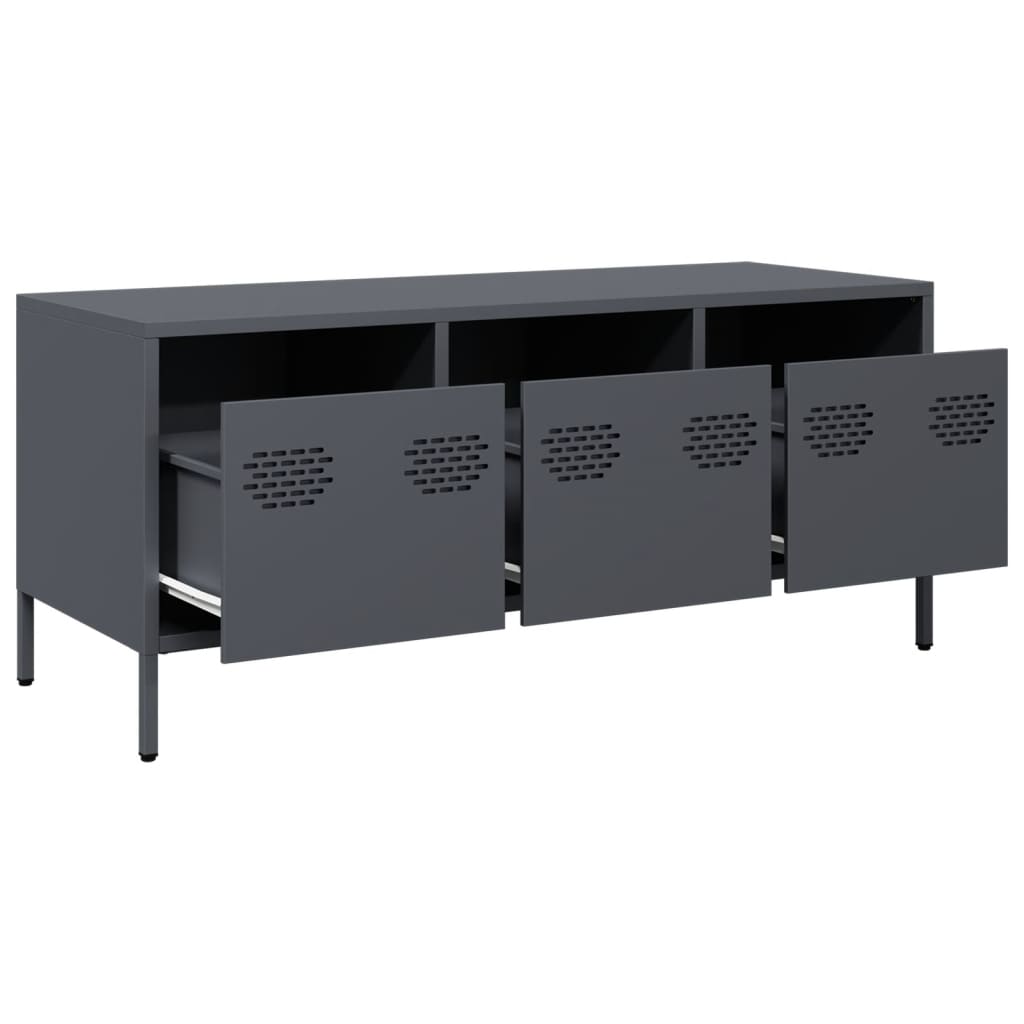Meuble TV anthracite 101,5x39x43,5 cm acier laminé à froid - XIOS