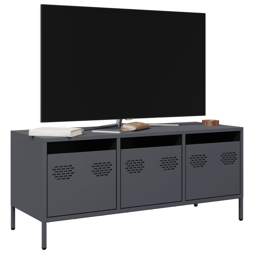 Meuble TV anthracite 101,5x39x43,5 cm acier laminé à froid - XIOS