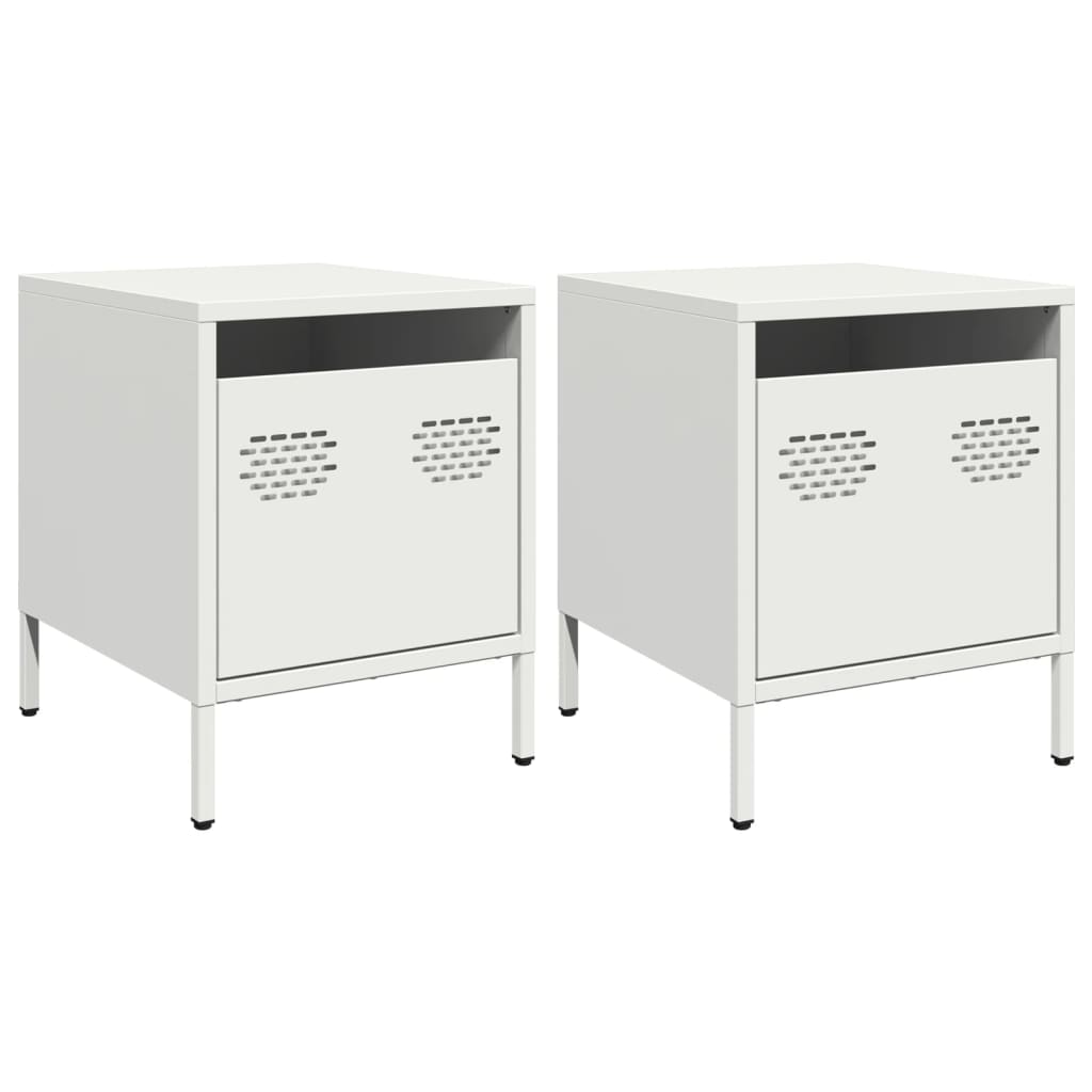 Tables de chevet 2 pcs blanc 35x39x43,5 cm acier