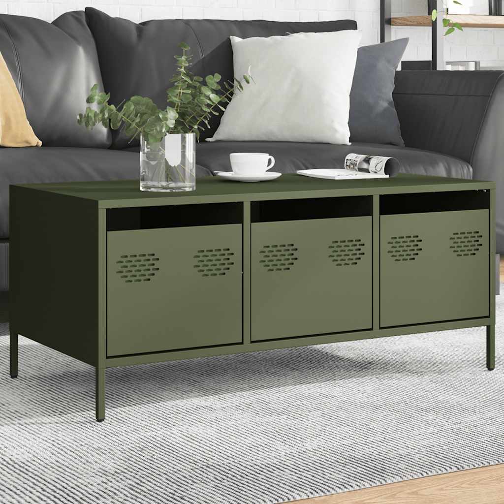 Table basse vert olive 101,5x50x43,5 cm acier laminé à froid XIOS
