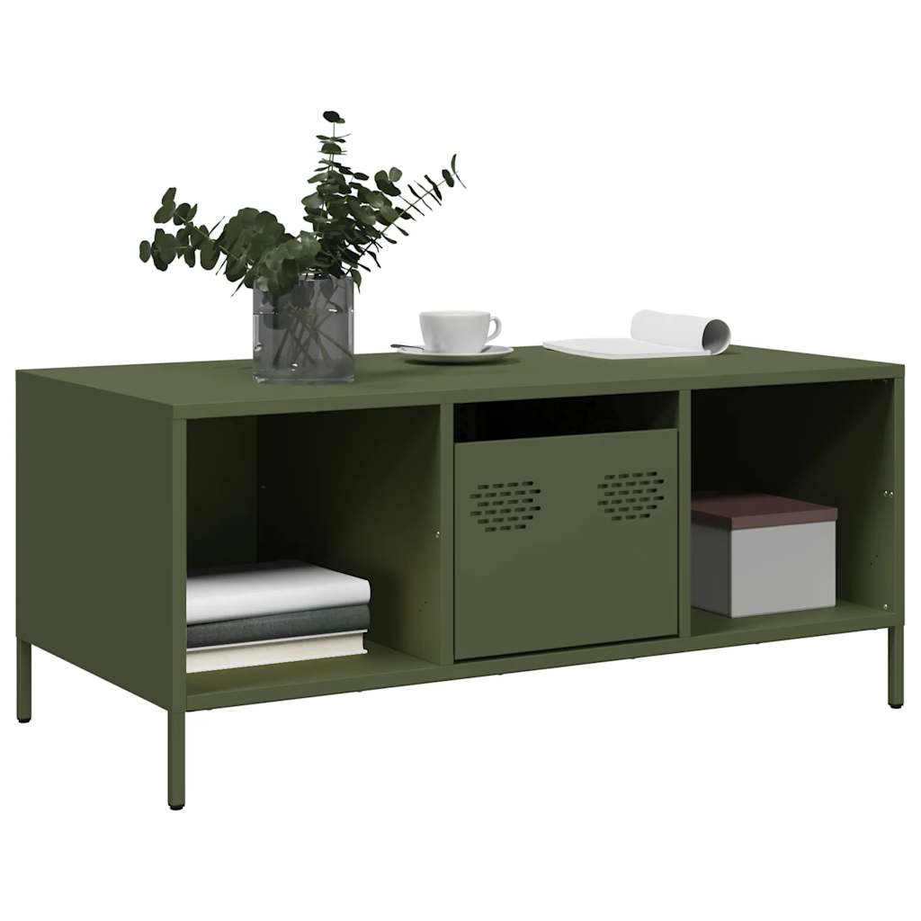 Table basse vert olive 101,5x50x43,5 cm acier laminé à froid - XIOS