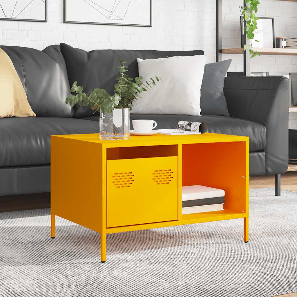 Table basse jaune moutarde 68,5x50x43,5 cm acier laminé à froid - XIOS
