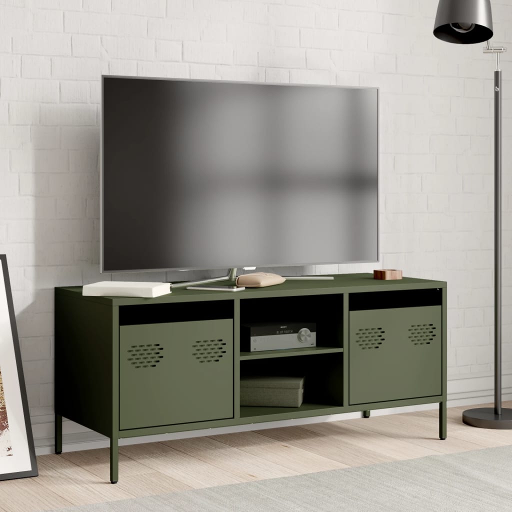 Meuble TV vert olive 101,5x39x43,5 cm acier laminé à froid - XIOS