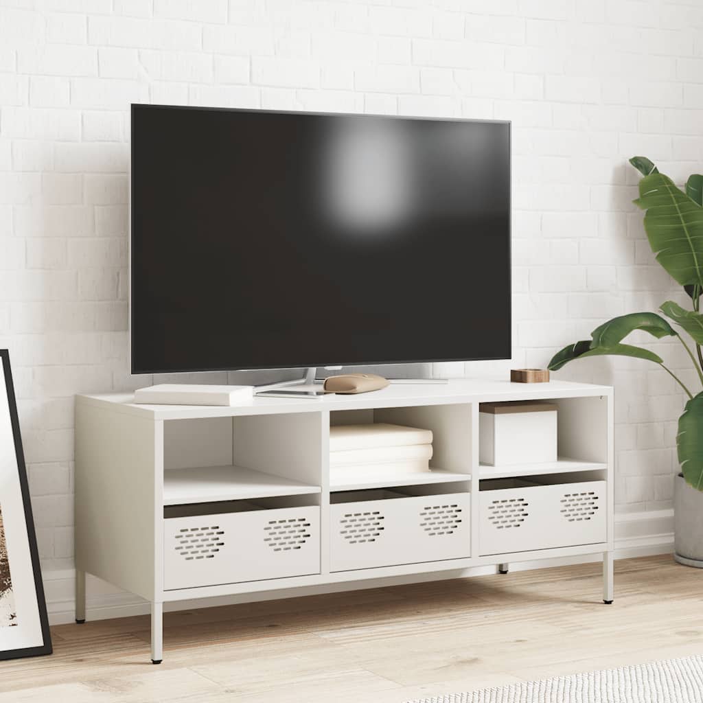 Meuble TV blanc 101,5x39x43,5 cm acier laminé à froid - XIOS