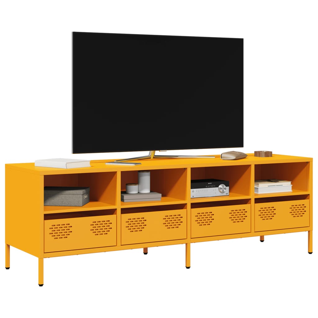 Meuble TV jaune moutarde 135x39x43,5 cm acier laminé à froid - XIOS