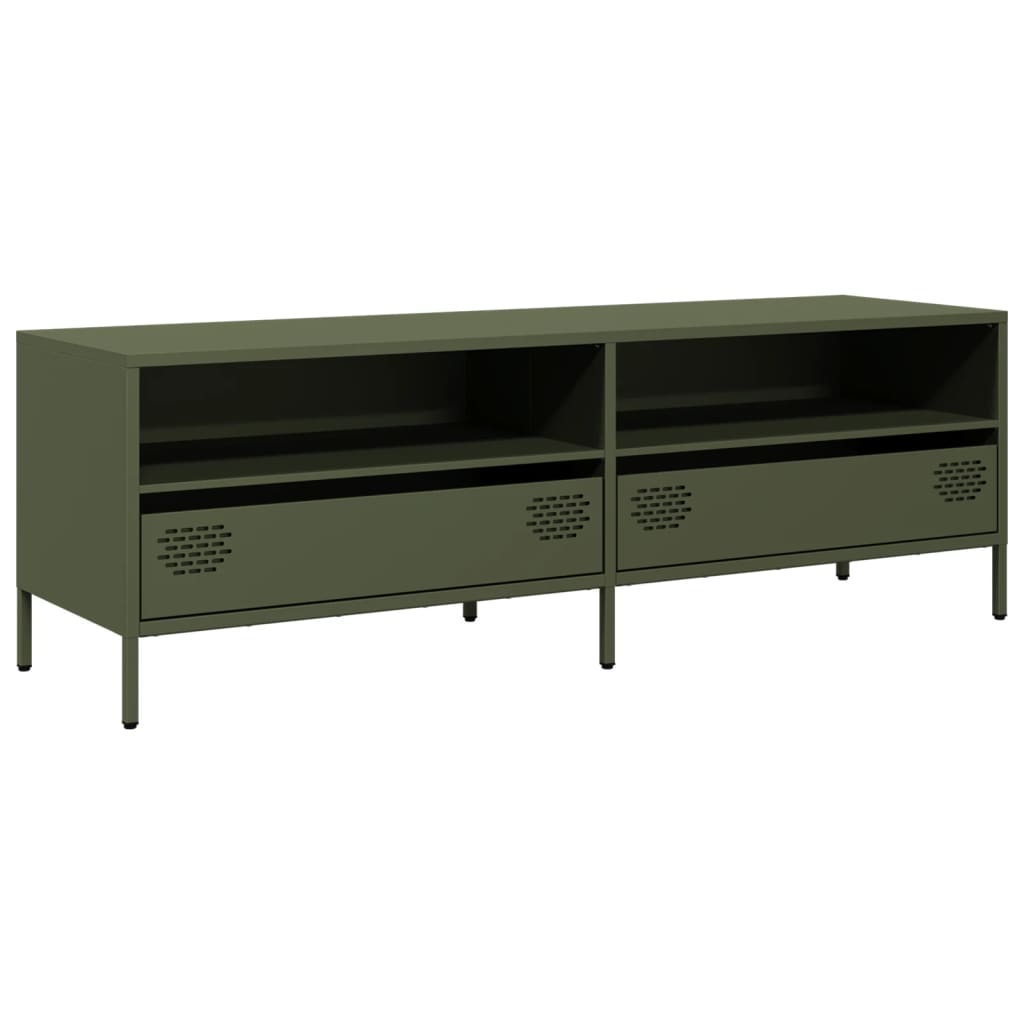Meuble TV vert olive 135x39x43,5 cm acier laminé à froid - XIOS