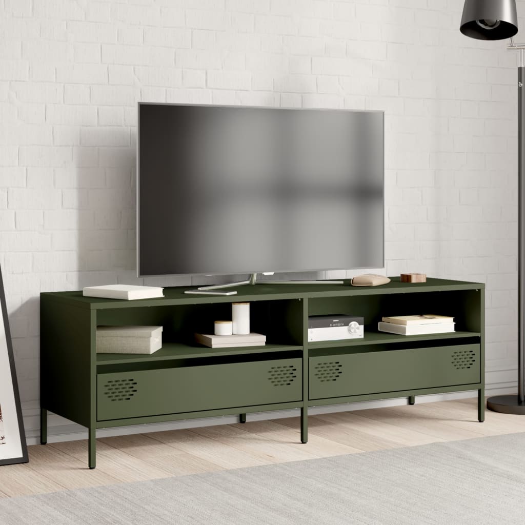 Meuble TV vert olive 135x39x43,5 cm acier laminé à froid - XIOS