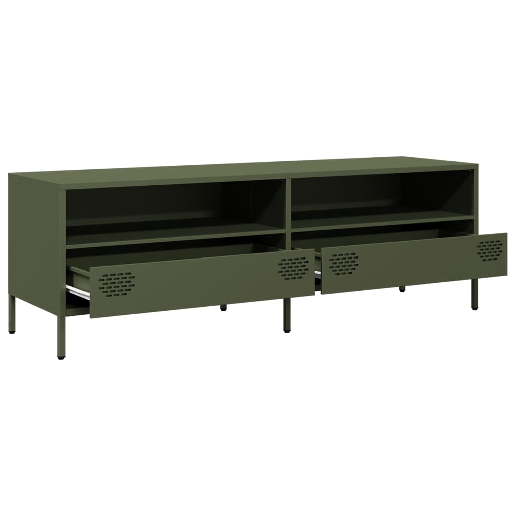 Meuble TV vert olive 135x39x43,5 cm acier laminé à froid - XIOS