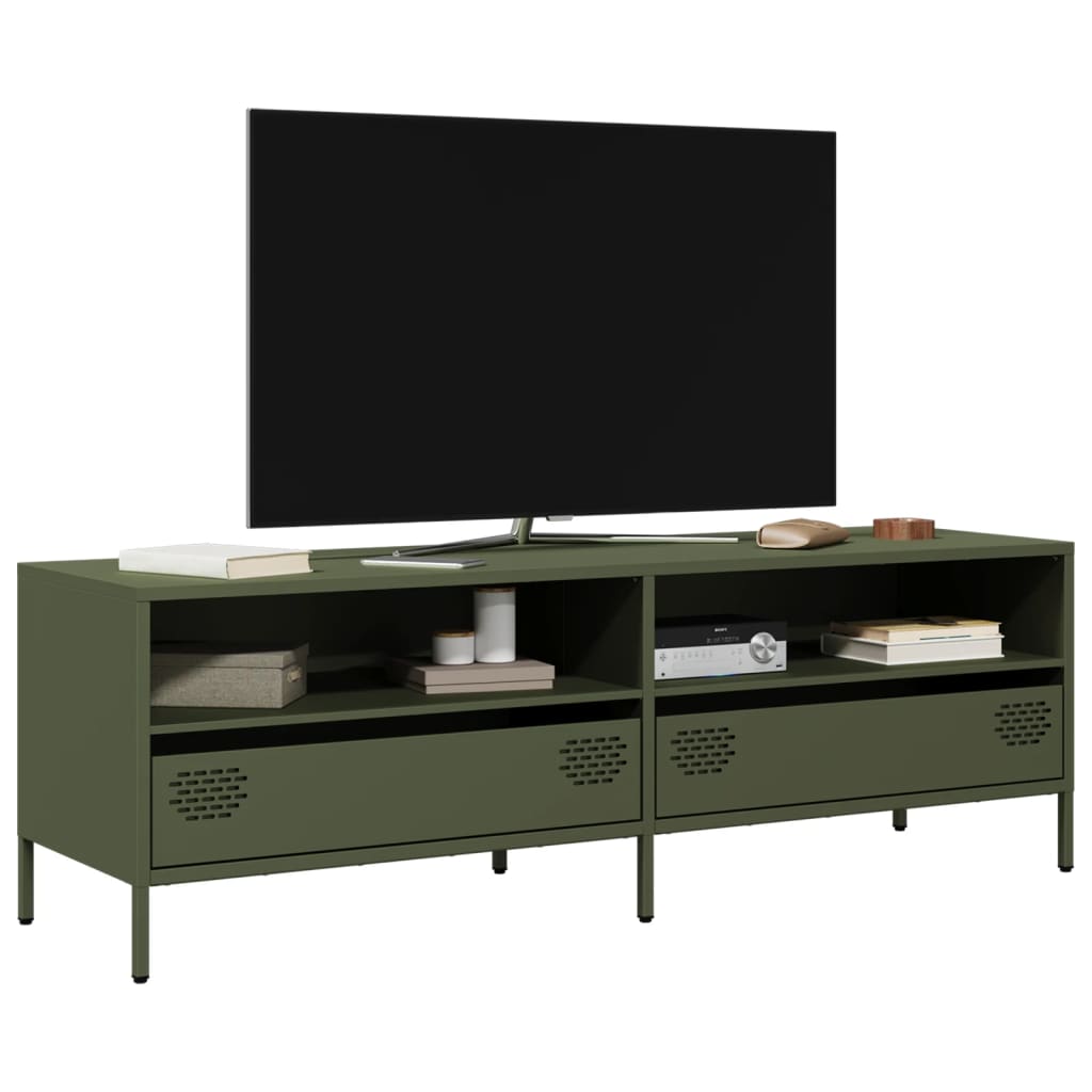 Meuble TV vert olive 135x39x43,5 cm acier laminé à froid - XIOS