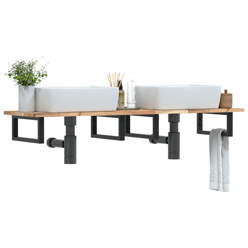 Étagère de vasque murale acier et bois massif d'acacia - XIOS