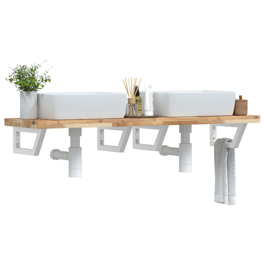 Étagère de vasque murale acier et bois massif d'acacia - XIOS