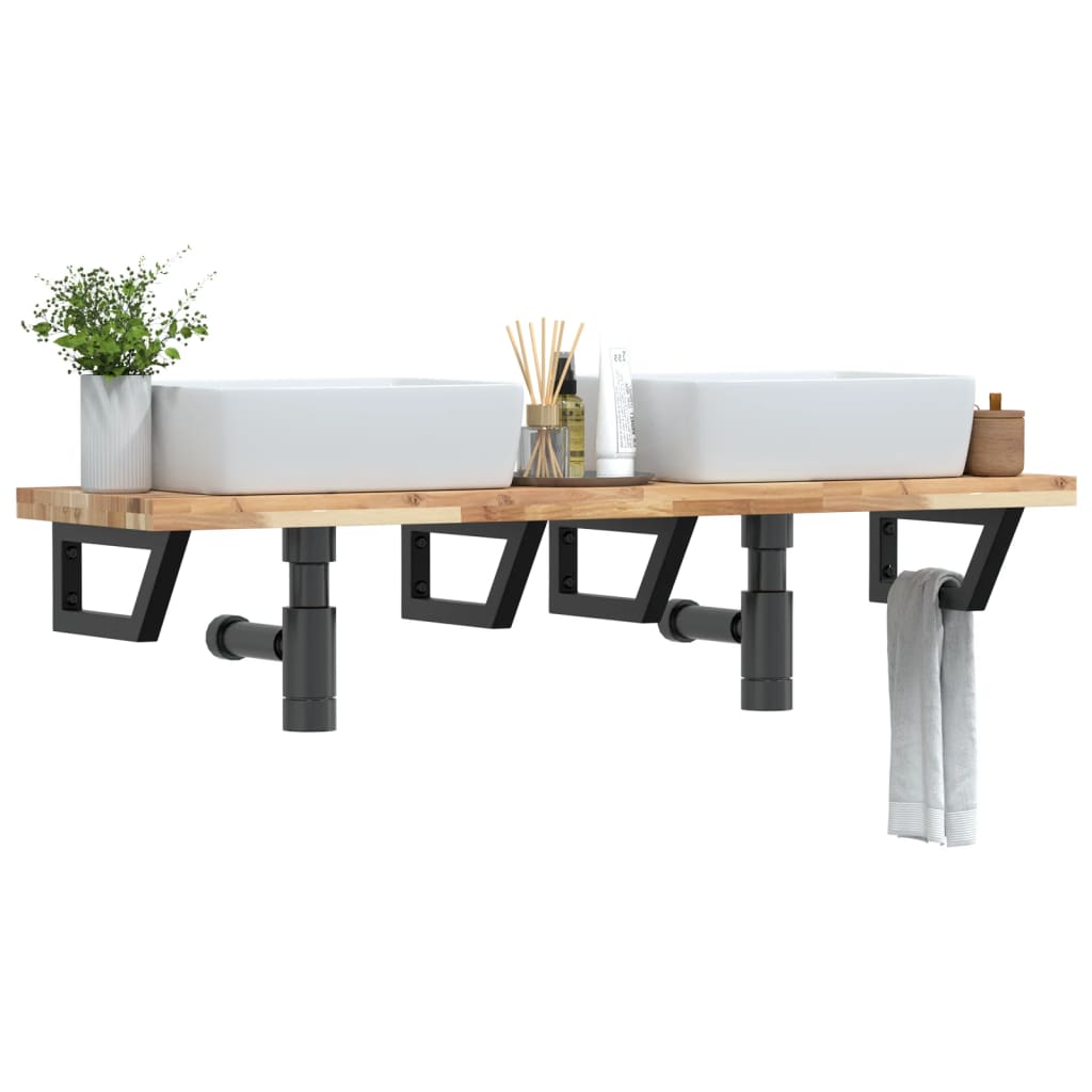 Étagère de vasque murale acier et bois massif d'acacia - XIOS