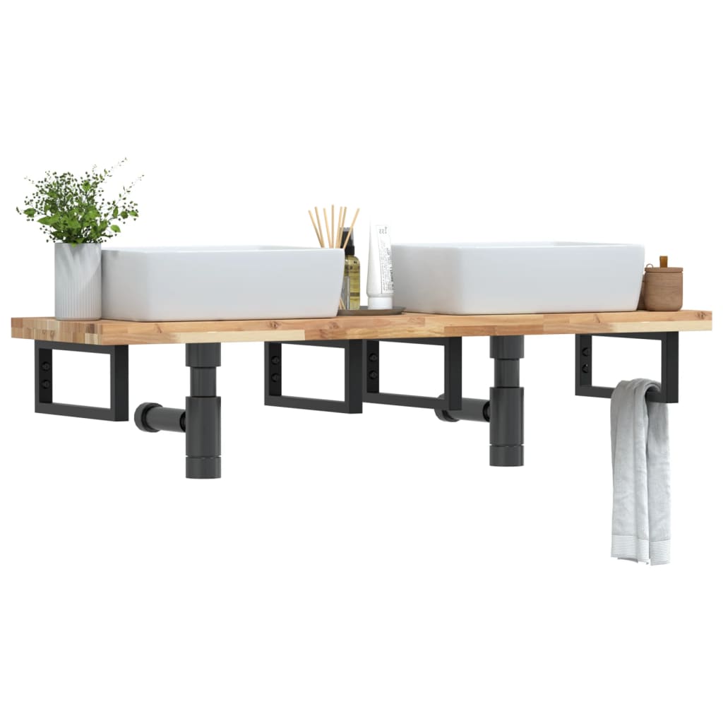 Étagère de vasque murale acier et bois massif d'acacia - XIOS