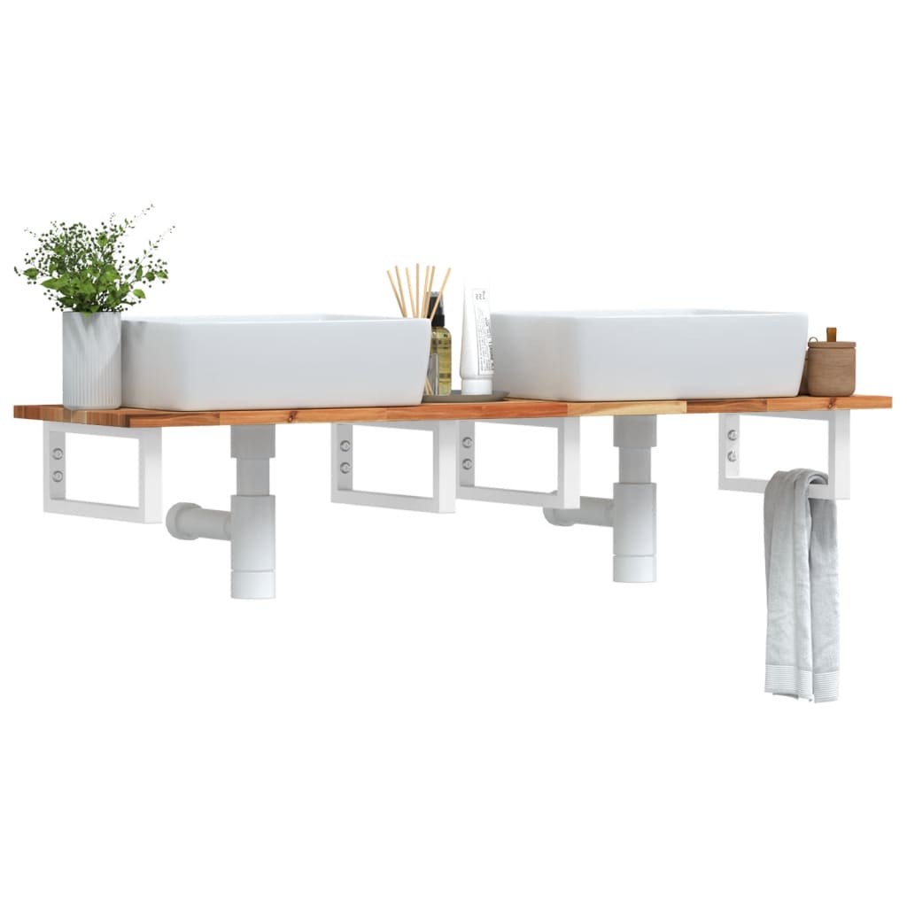Étagère de vasque murale acier et bois massif d'acacia - XIOS