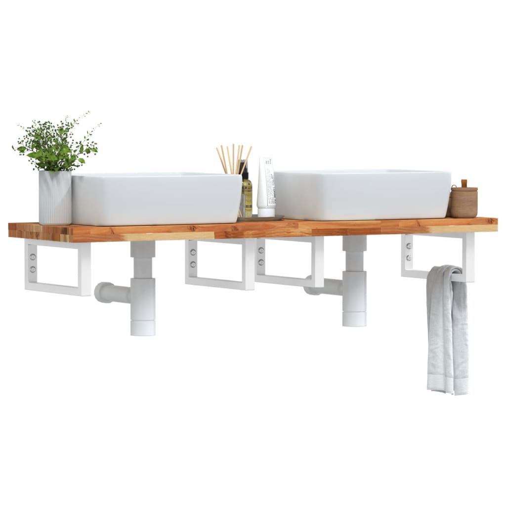 Étagère de vasque murale acier et bois massif d'acacia - XIOS
