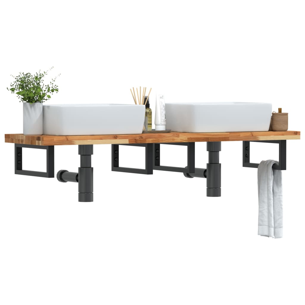Étagère de vasque murale acier et bois massif d'acacia - XIOS