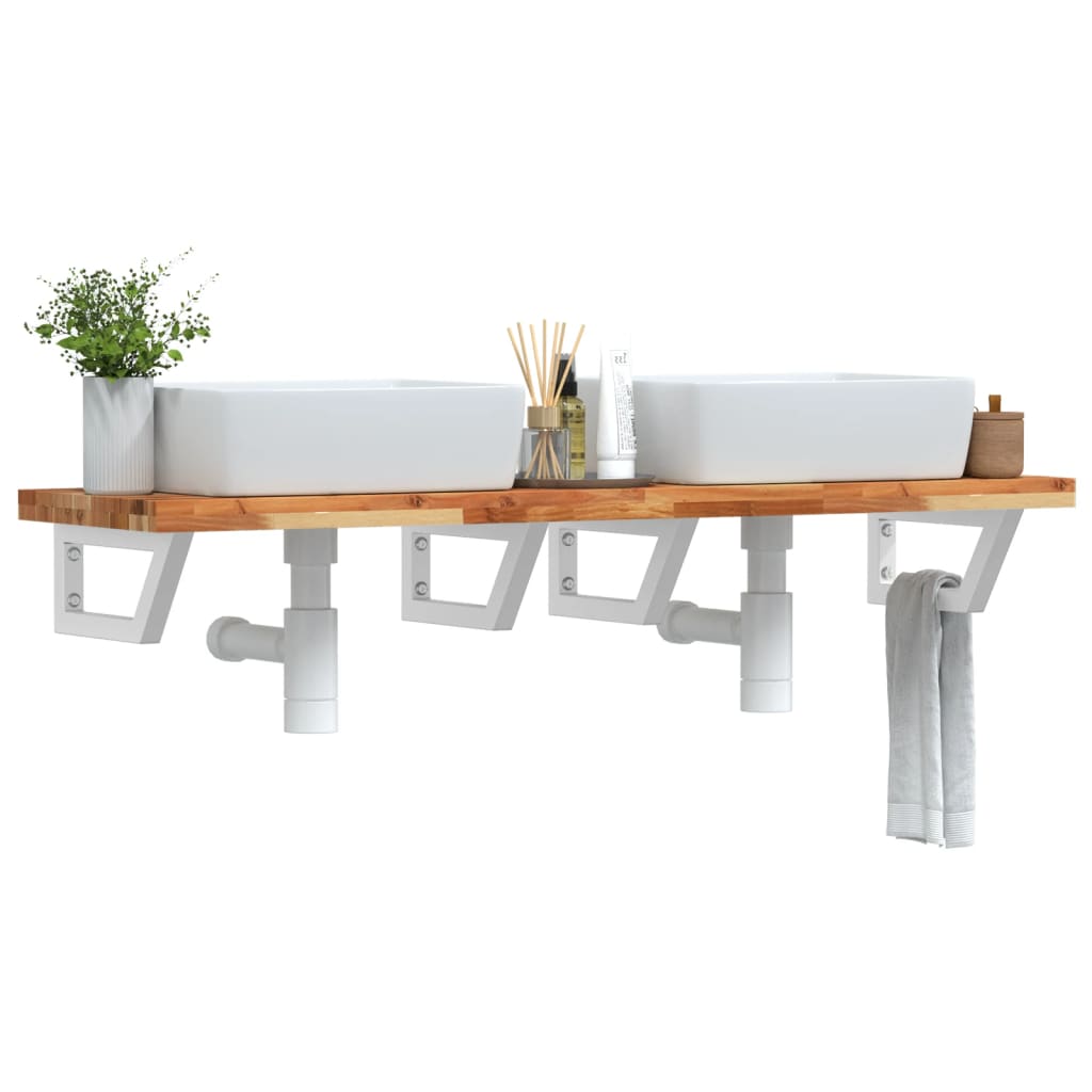Étagère de vasque murale acier et bois massif d'acacia - XIOS