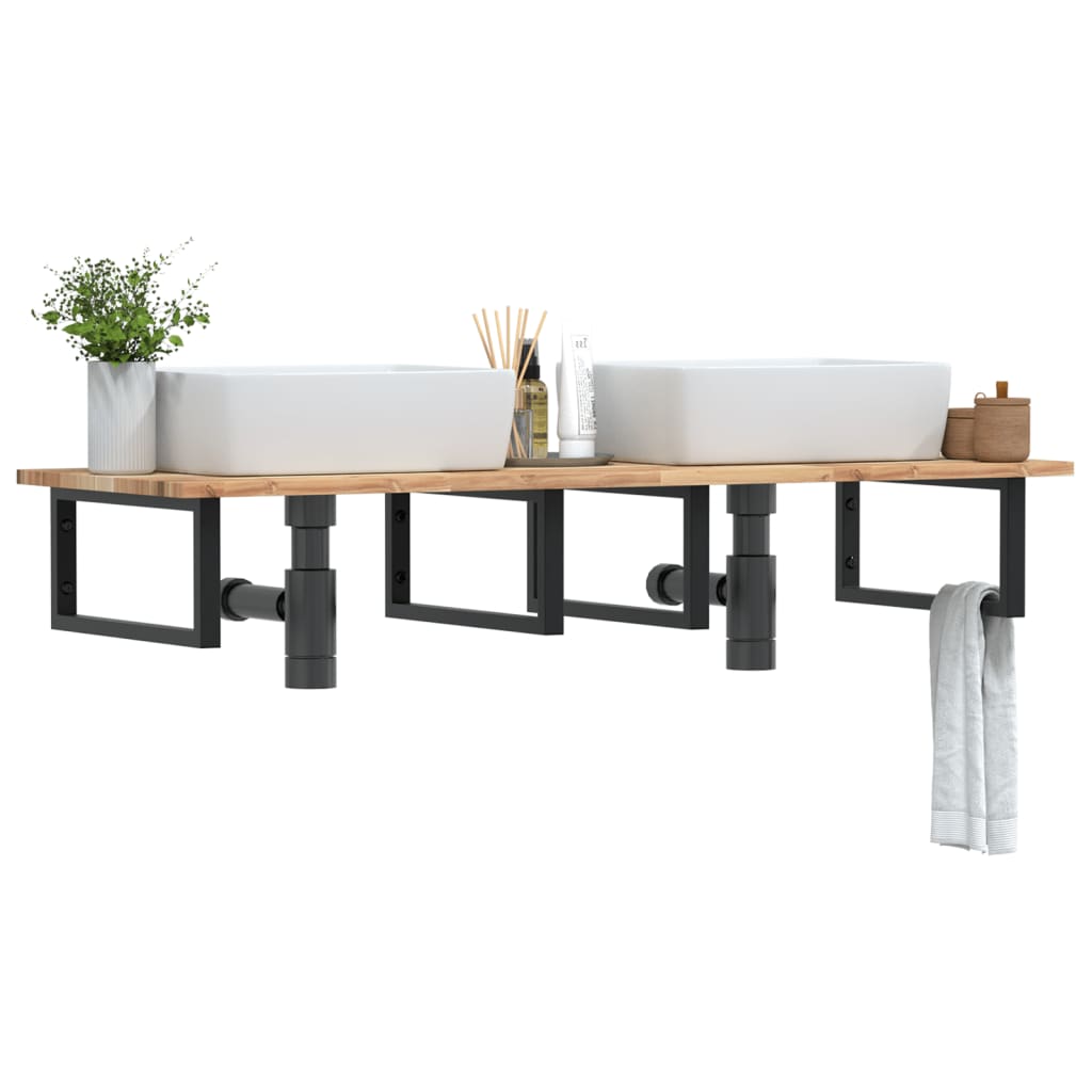 Étagère de vasque murale acier et bois massif d'acacia - XIOS
