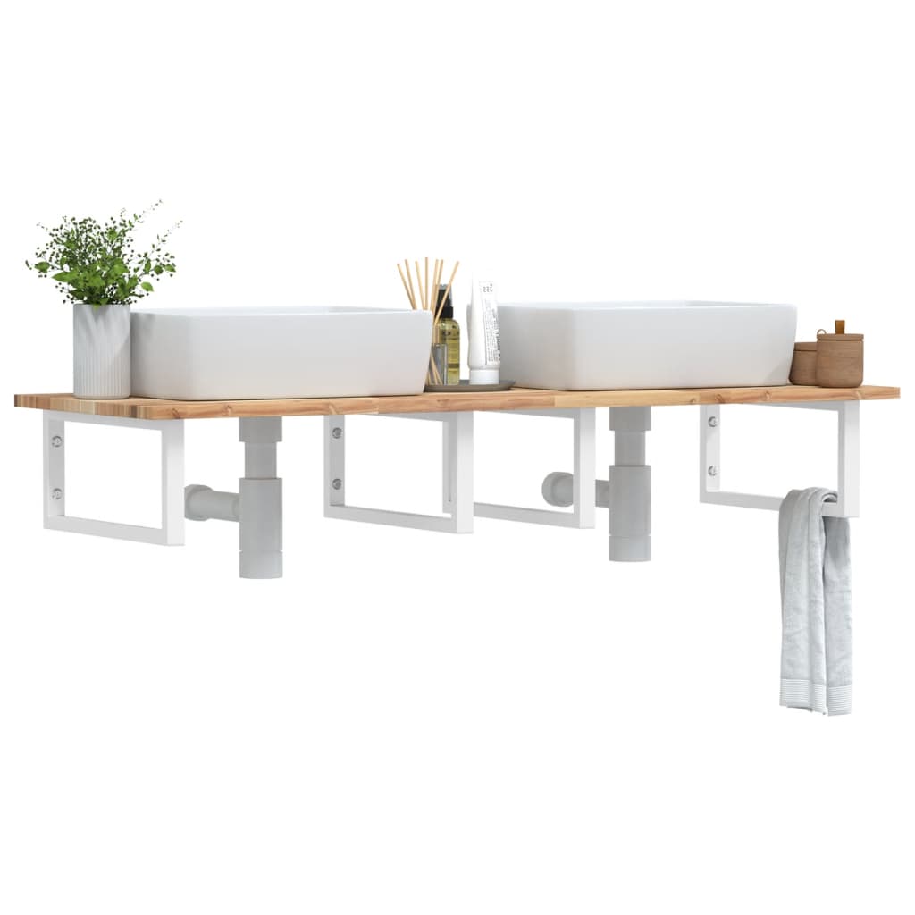 Étagère de vasque murale acier et bois massif d'acacia - XIOS