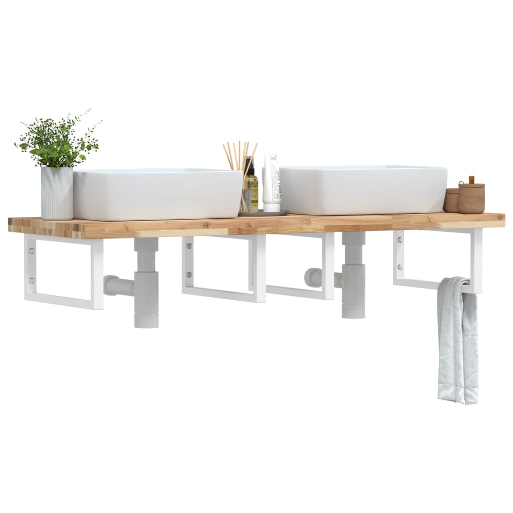 Étagère de vasque murale acier et bois massif d'acacia - XIOS