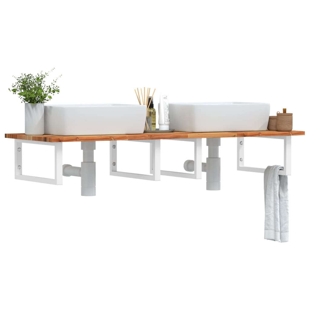 Étagère de vasque murale acier et bois massif d'acacia - XIOS