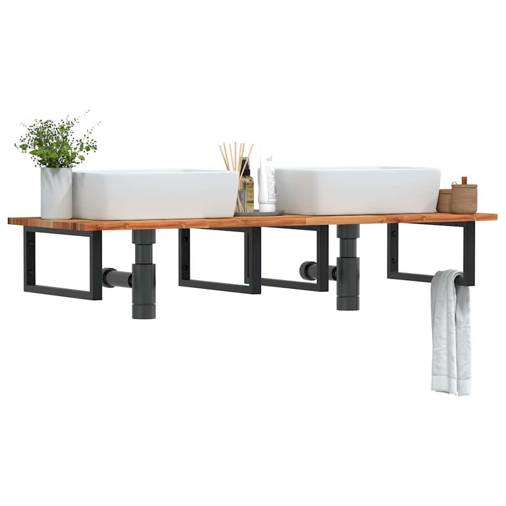Étagère de vasque murale acier et bois massif d'acacia - XIOS