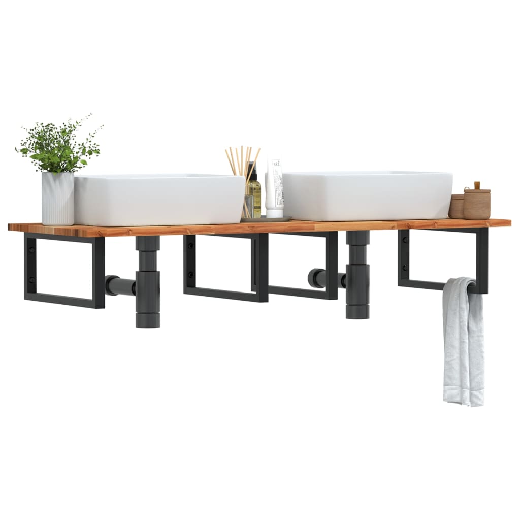Étagère de vasque murale acier et bois massif d'acacia - XIOS