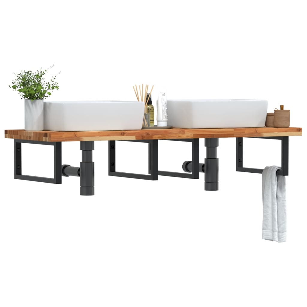 Étagère de vasque murale acier et bois massif d'acacia - XIOS