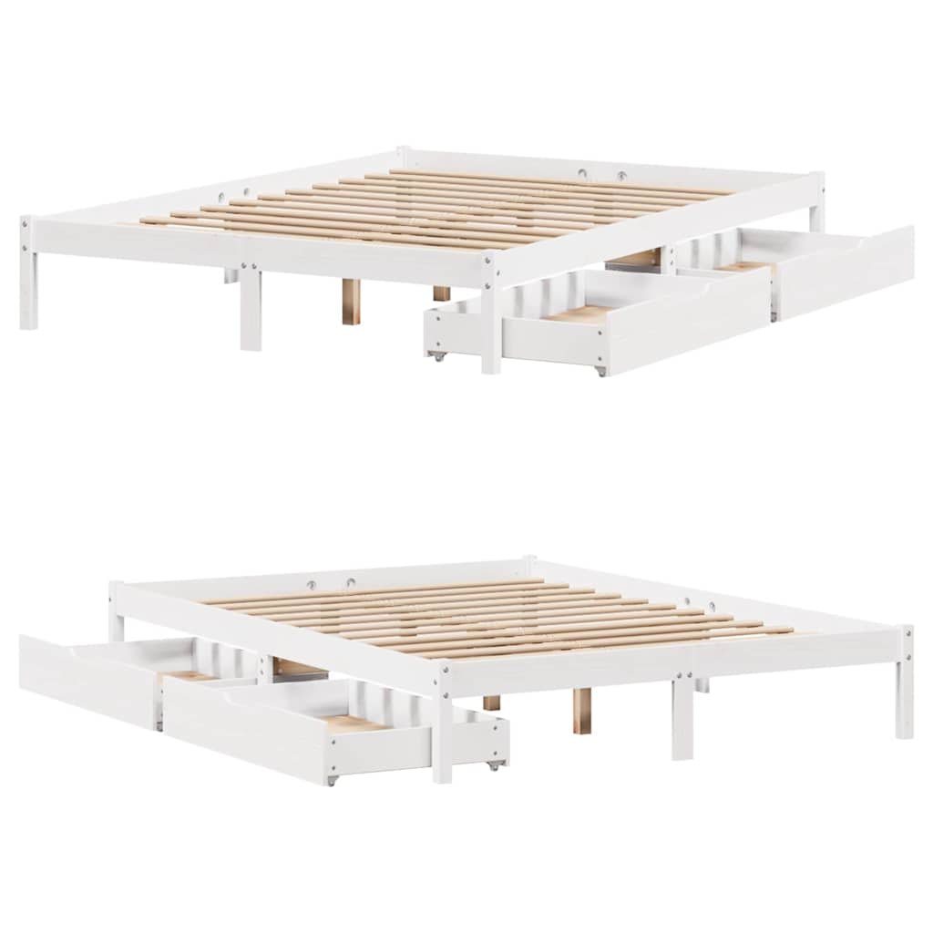 Cadre de lit sans matelas blanc 135x190 cm bois de pin massif - XIOS