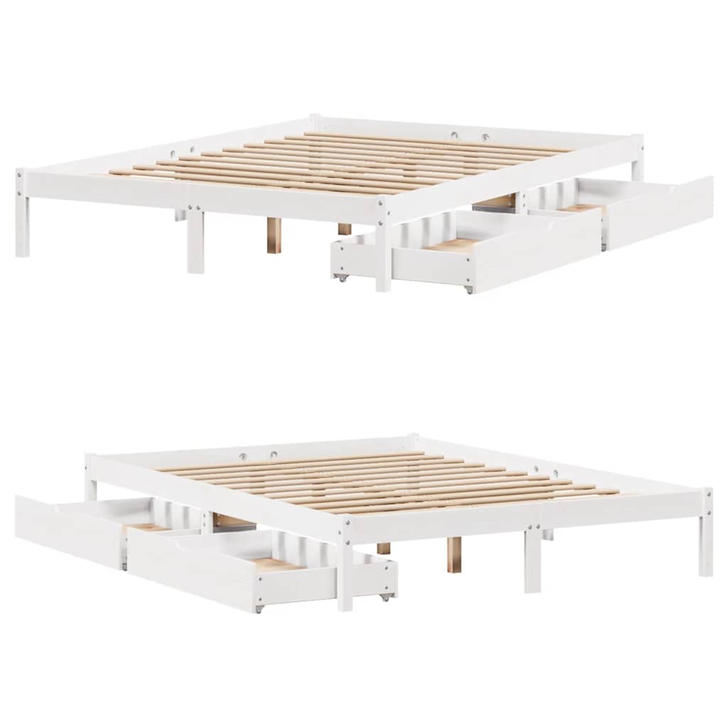 Cadre de lit sans matelas blanc 140x190 cm bois de pin massif - XIOS