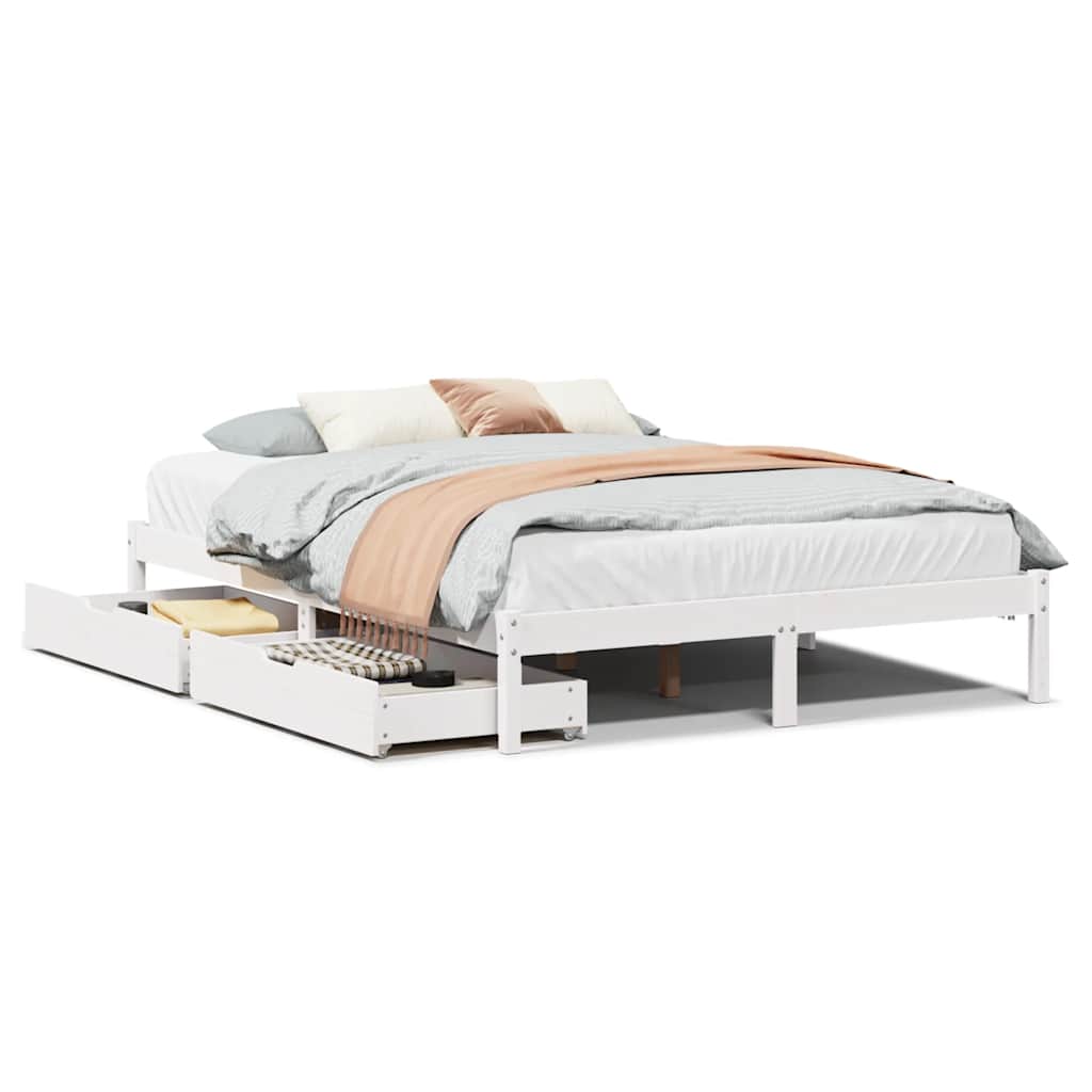 Cadre de lit sans matelas blanc 160x200 cm bois de pin massif - XIOS