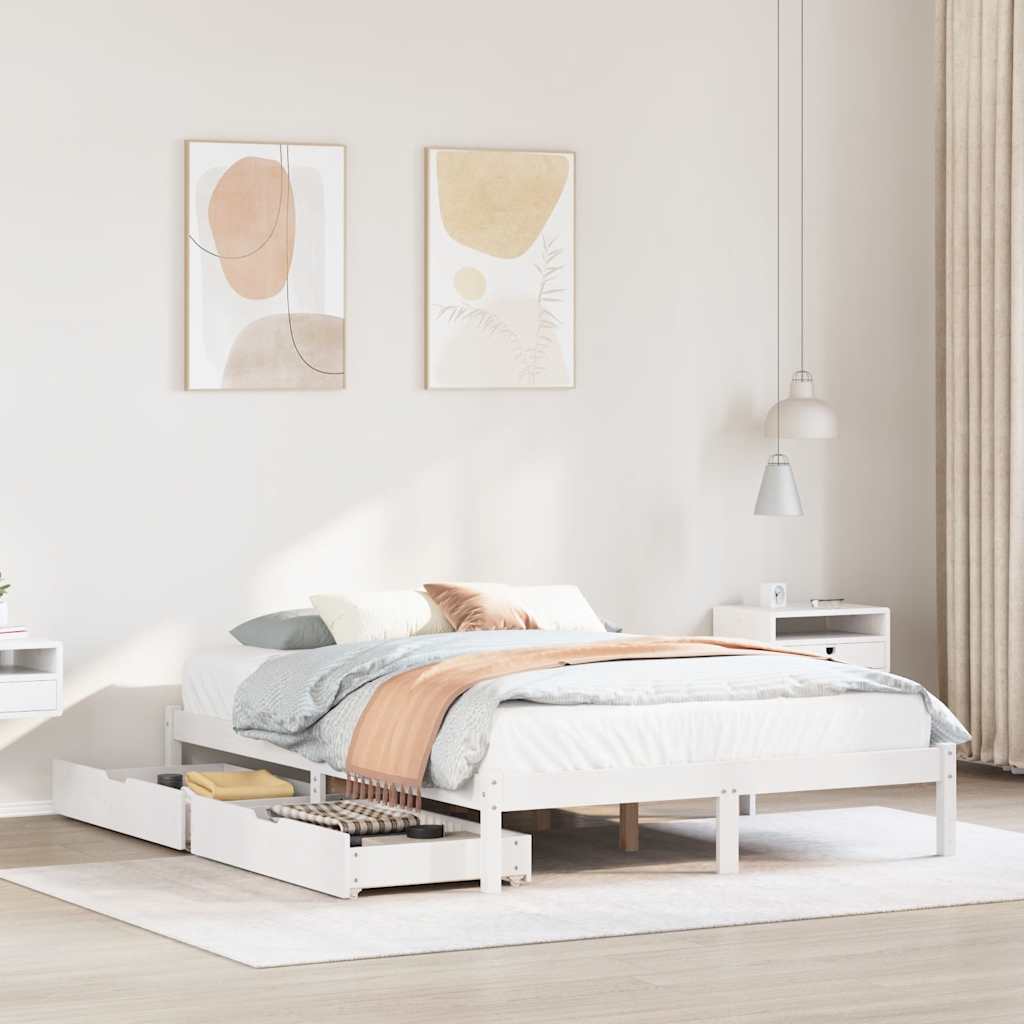Cadre de lit sans matelas blanc 160x200 cm bois de pin massif - XIOS