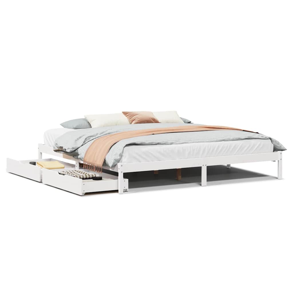 Cadre de lit sans matelas blanc 180x200 cm bois massif de pin - XIOS