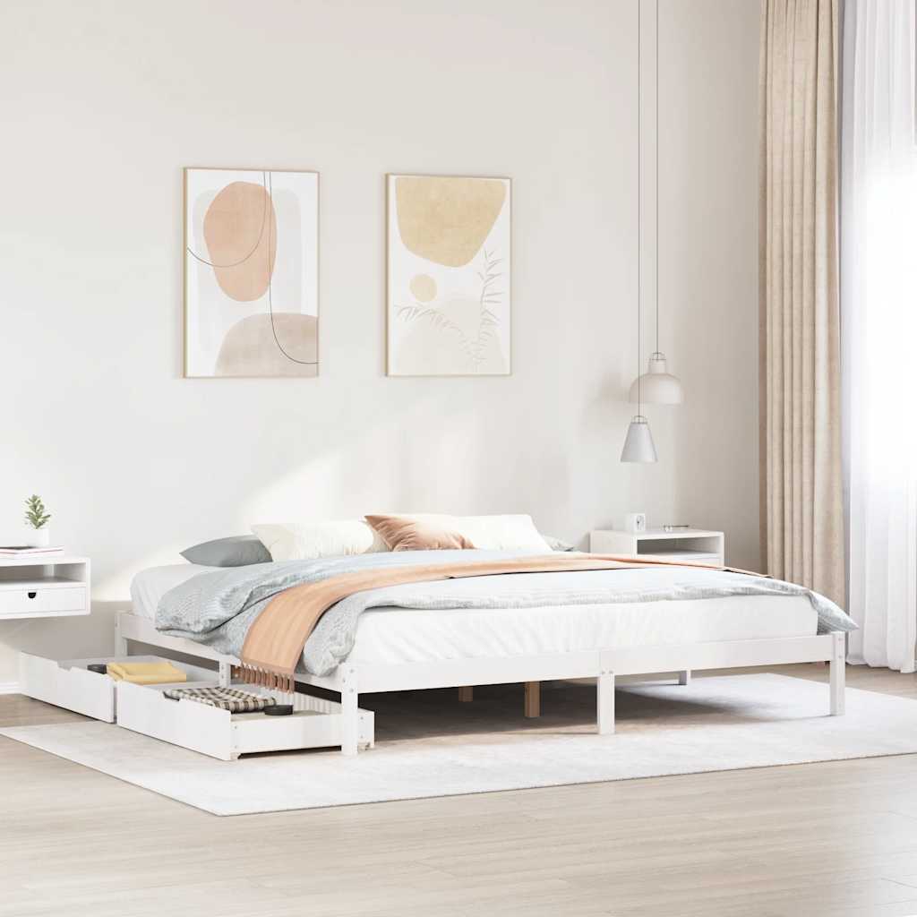 Cadre de lit sans matelas blanc 180x200 cm bois massif de pin - XIOS