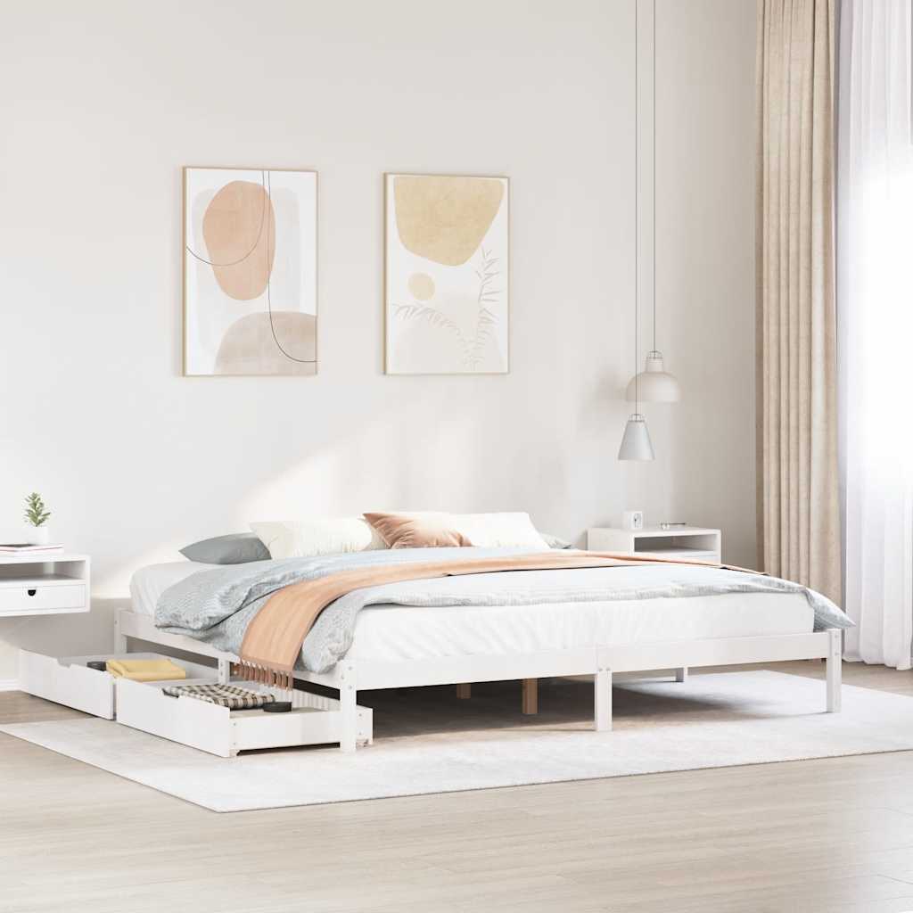 Cadre de lit sans matelas blanc 200x200 cm bois massif de pin - XIOS