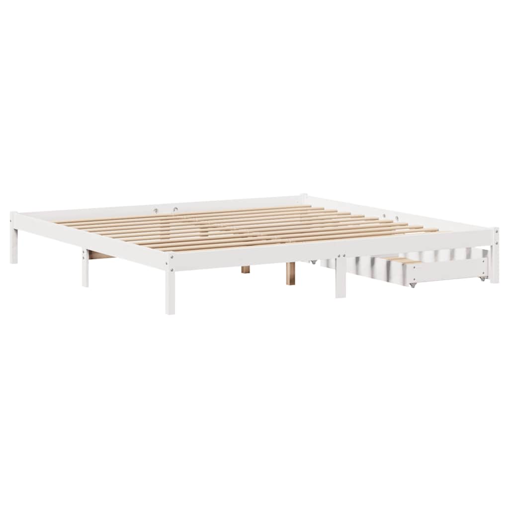 Cadre de lit sans matelas blanc 200x200 cm bois massif de pin - XIOS