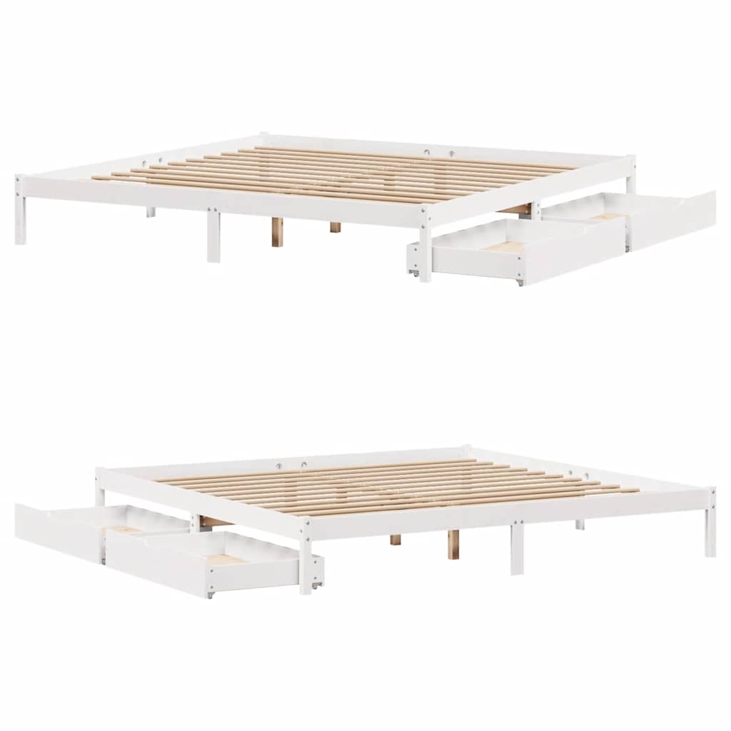 Cadre de lit sans matelas blanc 200x200 cm bois massif de pin - XIOS