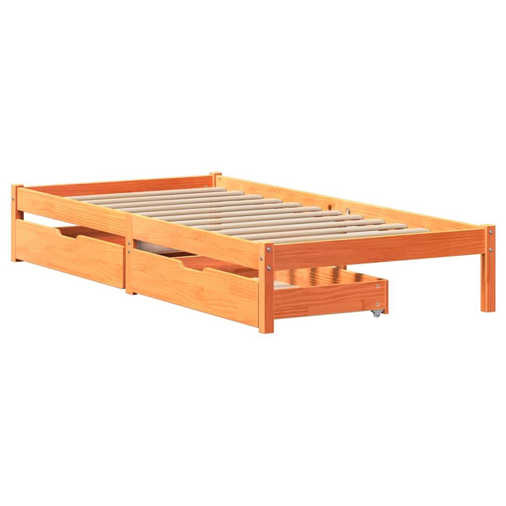 Cadre de lit sans matelas cire marron 90x190 cm bois pin massif - XIOS