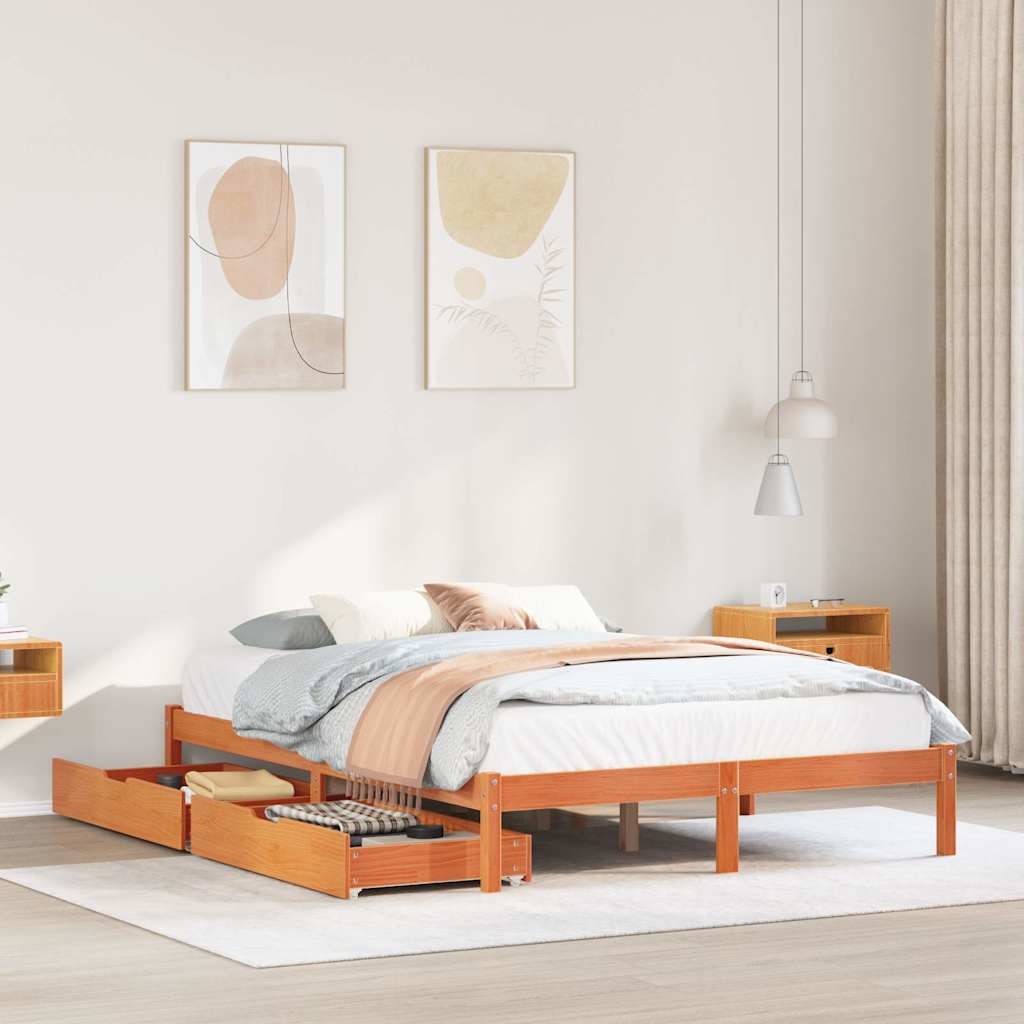 Cadre de lit sans matelas cire marron 120x190cm bois pin massif - XIOS