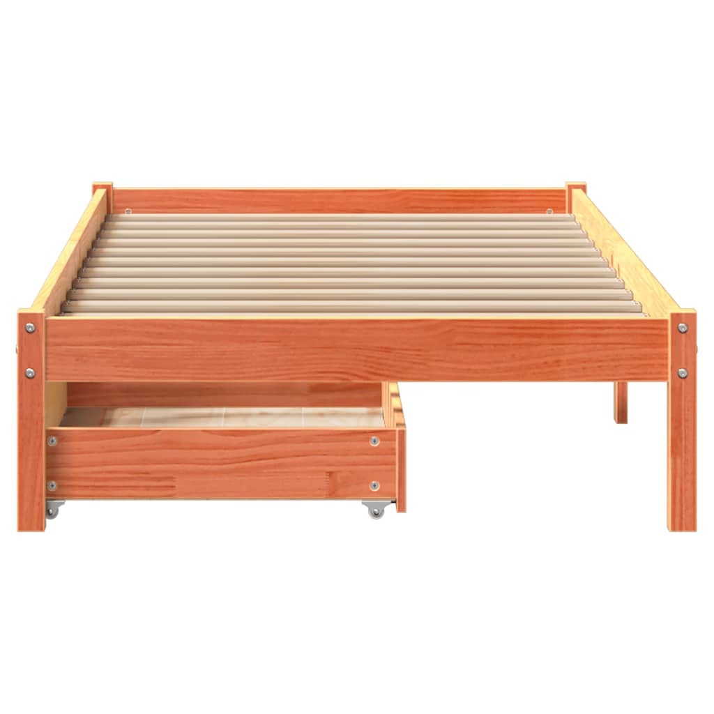 Cadre de lit sans matelas cire marron 90x200 cm bois pin massif - XIOS