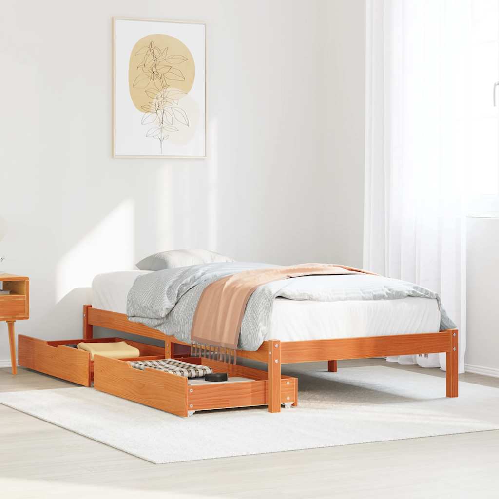 Cadre de lit sans matelas cire marron 100x200cm bois pin massif - XIOS