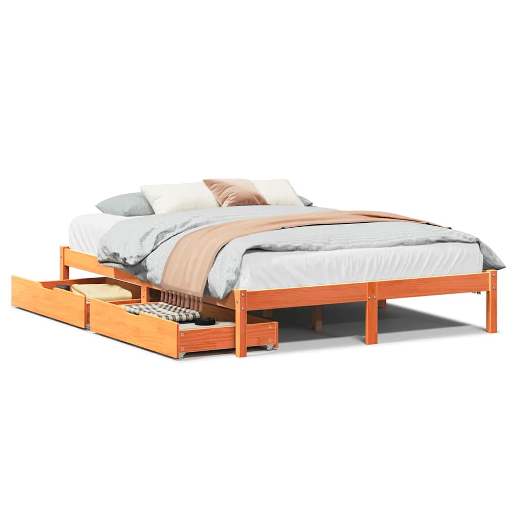 Cadre de lit sans matelas cire marron 150x200cm bois pin massif - XIOS