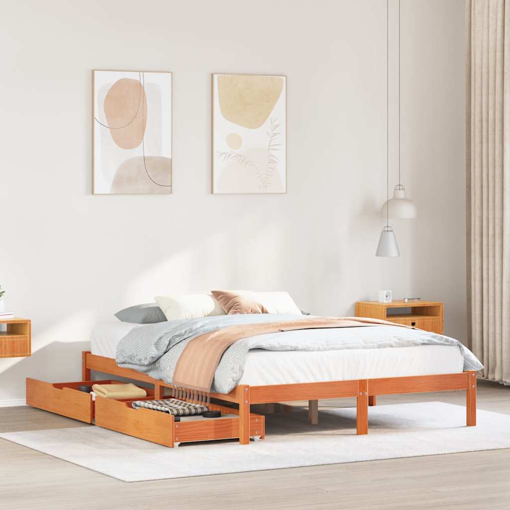 Cadre de lit sans matelas cire marron 150x200cm bois pin massif - XIOS