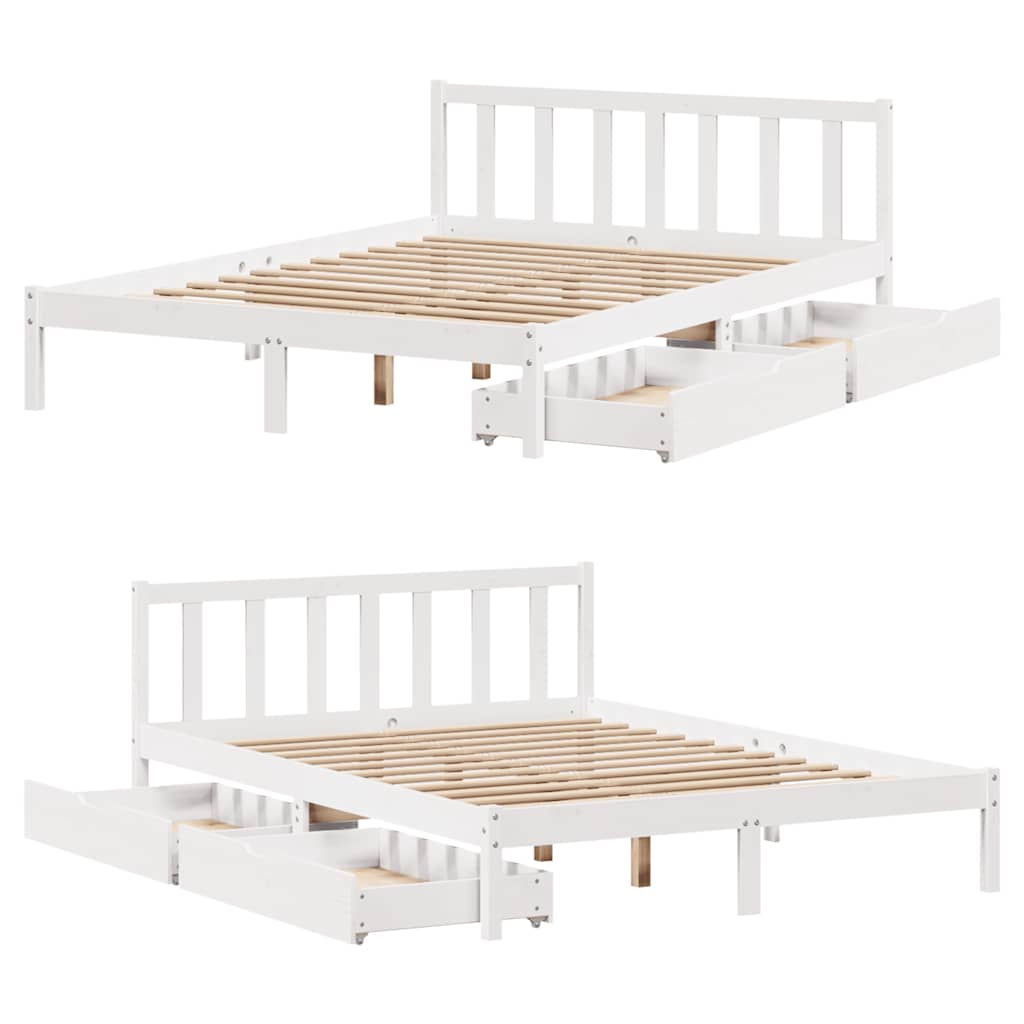 Cadre de lit sans matelas blanc 135x190 cm bois de pin massif - XIOS